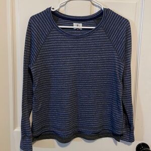 Sundry Raglan Side Split Striped Knit Top Xsmall. Blue and gray. Made in the USA
